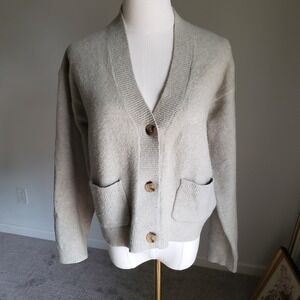 Uniqlo Souffle Cardigan Sage Green Sweater Knit Button Front Pockets Small